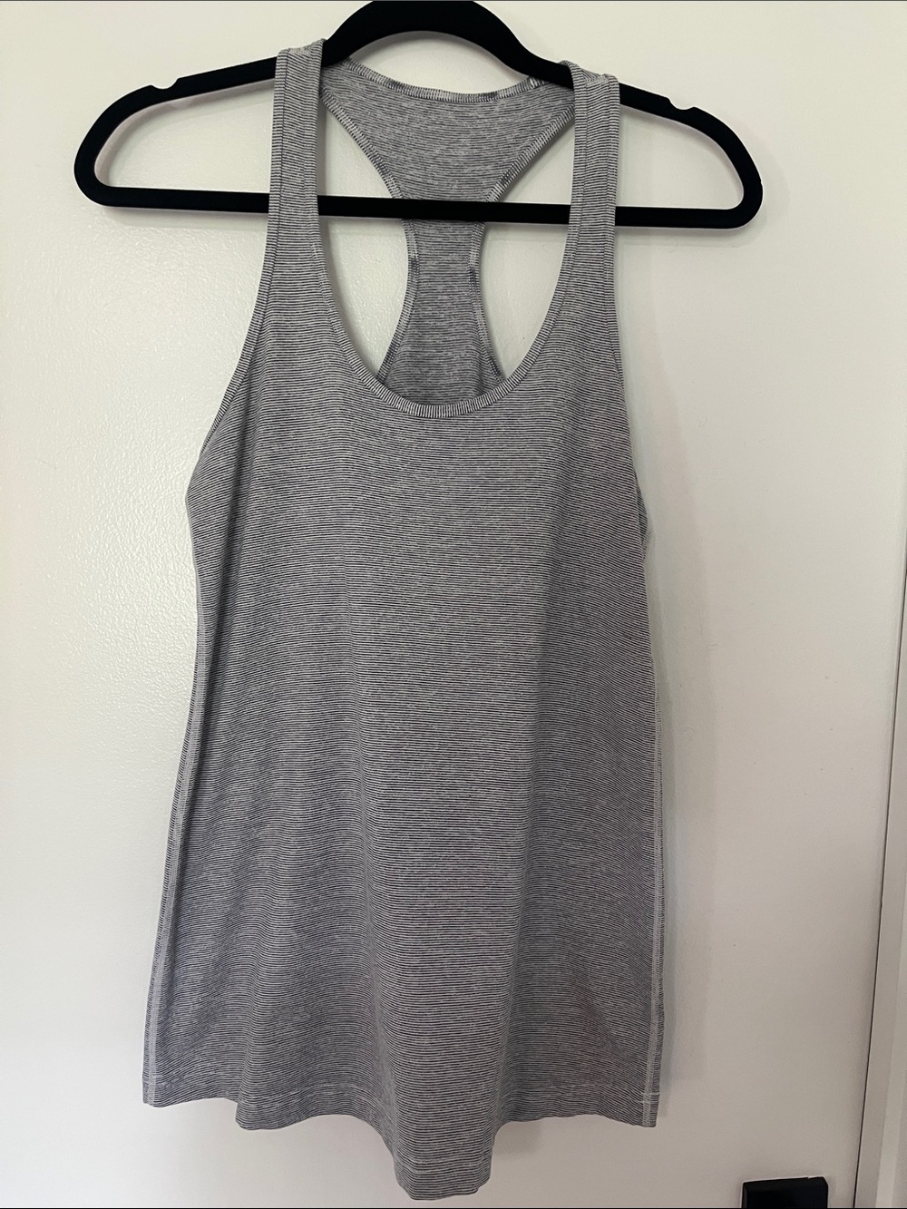 Lululemon Gray & White Fine Striped Cool Racerback Workout Tank Top